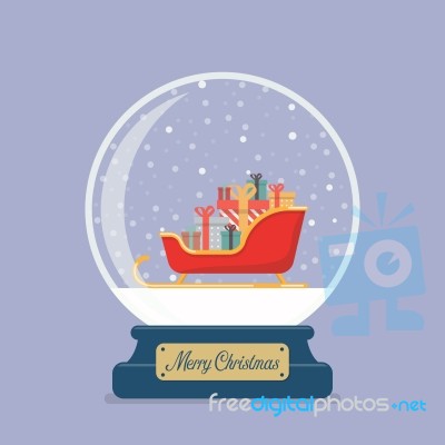 Merry Christmas Glass Ball With Santa Sleigh Containing A Full O… Stock Image