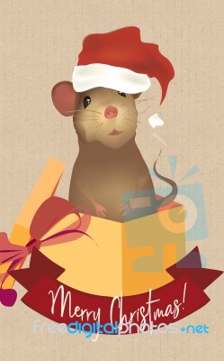 Merry Christmas Greeting Card With Mouse Stock Image