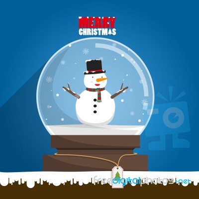 Merry Christmas Snowman In Snow Globe Stock Image