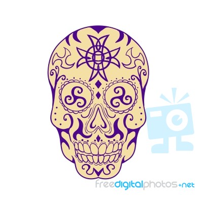 Mexican Skull  With Triskele And Celtic Cross Tattoo Stock Image