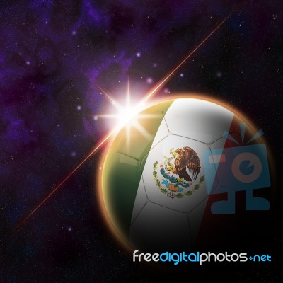 Mexico Flag On 3d Football With Rising Sun Stock Image