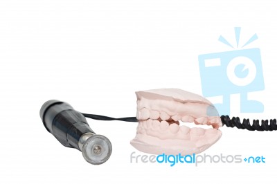 Micromotor Dental Laboratory And Mould Of Human Teeth Stock Photo