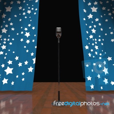 Microphone On Stage Shows Concert Or Talent Show Stock Image