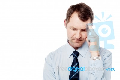 Middle Aged Man Having Headache Stock Photo