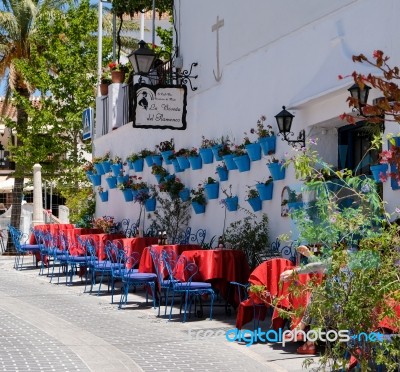 Mijas, Andalucia/spain - July 3 : Typical Street Cafe In Mijas Stock Photo