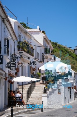 Mijas, Andalucia/spain - July 3 : Typical Street Cafe In Mijas Stock Photo