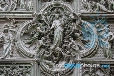 Milan, Italy/europe - February 23 : Detail Of The Main Door At T… Stock Photo
