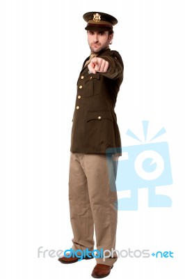 Military Man Pointing You Out Stock Photo