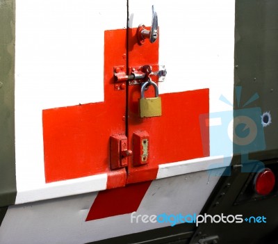 Military Red Cross Ambulance Stock Photo