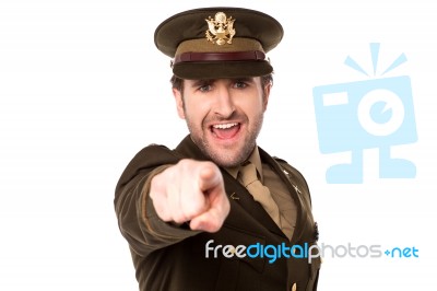 Military Serviceman Pointing You Out Stock Photo