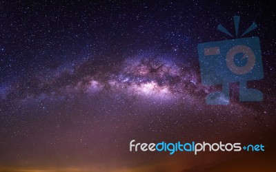 Milky Way Galaxy Over Mountain At Night, Deogyusan Mountain In South Korea Stock Photo