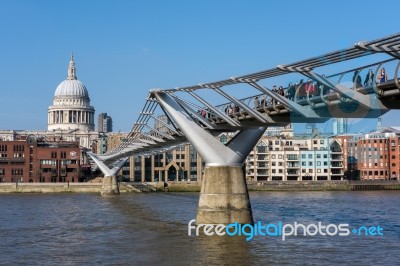 Millennium Bridge And St Pauls Cathedral Stock Photo