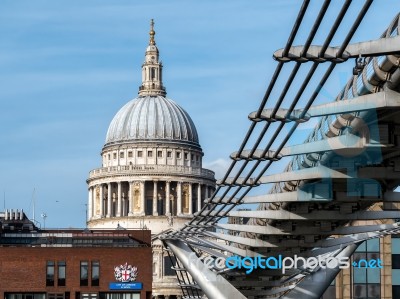 Millennium Bridge And St Pauls Cathedral In London Stock Photo