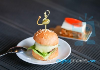 Mini Burger Canapes Stock Photo