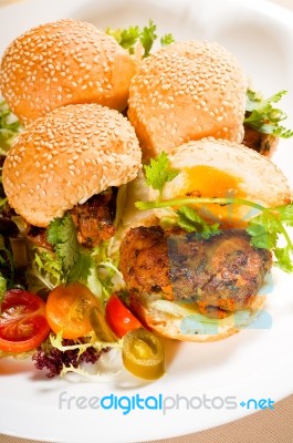 Mini Chicken Burgers Stock Photo