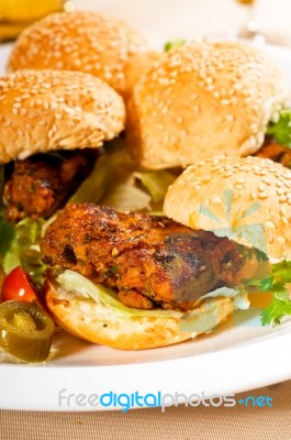 Mini Chicken Burgers Stock Photo