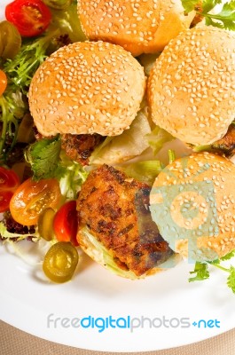 Mini Chicken Burgers Stock Photo