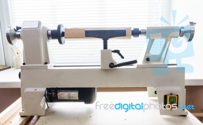 Mini Woodworking Lathe Stock Photo