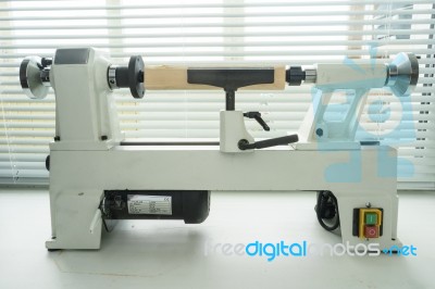 Mini Woodworking Lathe Stock Photo