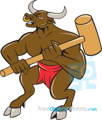 Minotaur Wielding Sledgehammer Cartoon Stock Image