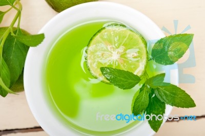 Mint Infusion Tea Tisane With Lime Stock Photo