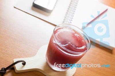 Mix Fruit Juice On Working Table Stock Photo