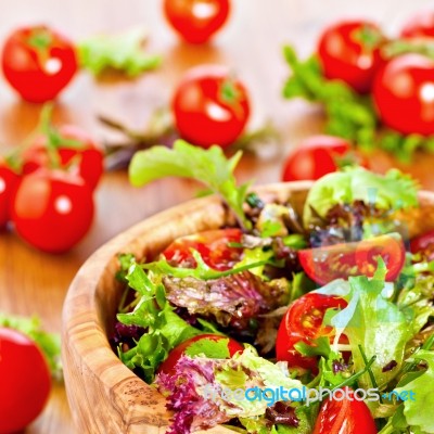 Mixed Lettuce Salad And Tomatoes Stock Photo