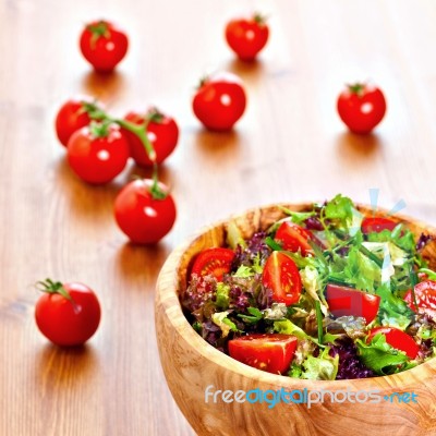 Mixed Lettuce Salad And Tomatoes Stock Photo