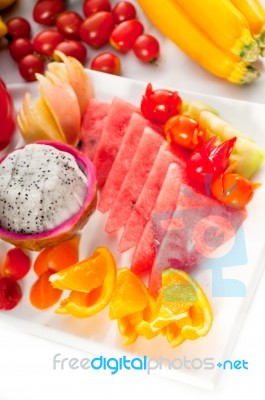 Mixed Plate Of Fresh Sliced Fruits Stock Photo