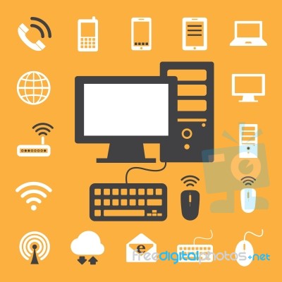 Mobile Devices , Computer And Network Connections Icons Set. Ill… Stock Image