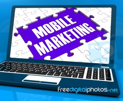 Mobile Marketing On Laptop Shows Online Marketing Stock Image