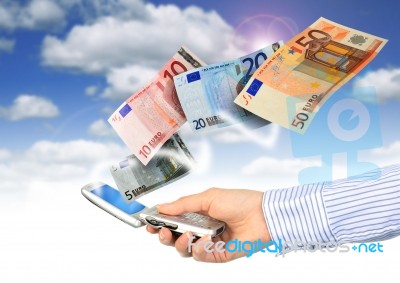 Mobile Phone And Euro Money Stock Photo