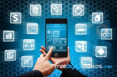 Mobile Phone And Many Icon Stock Photo