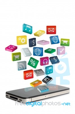 Mobile Phone With Colorful Application Icons Stock Image