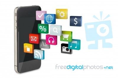 Mobile Phone With Colorful Application Icons Stock Image