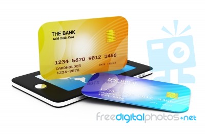 Mobile Smart Phone With Credit Card Stock Image