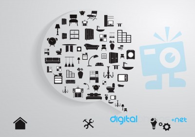 Modern Business Bubble Speech Template With Home Furniture Icons… Stock Image