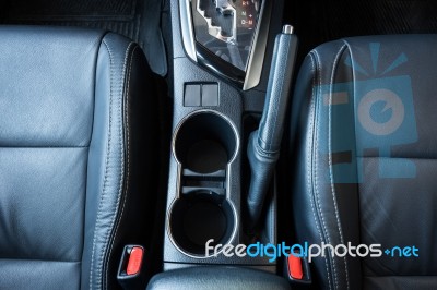 Modern Car Interior Top View. Black Leather New Car Interior Stock Photo