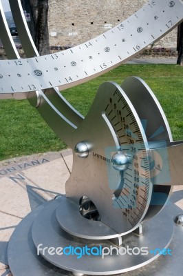 Modern Sundial In Bergamo Stock Photo