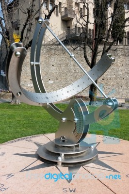 Modern Sundial In Bergamo Stock Photo