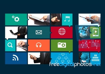 Modern Template Design With Cloud Of Colorful Application Icon Stock Image
