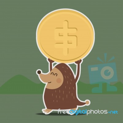 Mole Hold Dollar Coin Stock Image