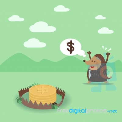 Mole See Dollar Coin In Trap Stock Image