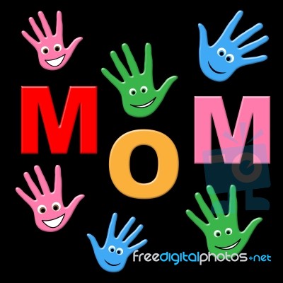 Mom Handprints Shows Painted Mommy And Creativity Stock Image