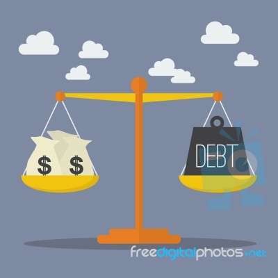 Money And Debt Balance On The Scale Stock Image