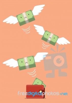 Money Bill Flying Out Of Wallet Stock Image