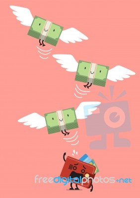 Money Bill Flying Out Of Wallet Character Stock Image