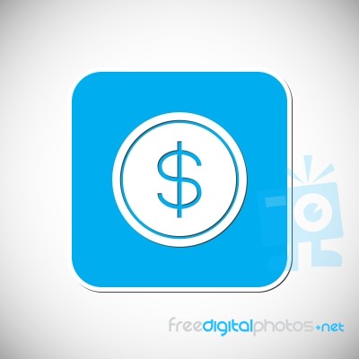 Money Coin Icon. Blue Square Frame.  Illustration Stock Image