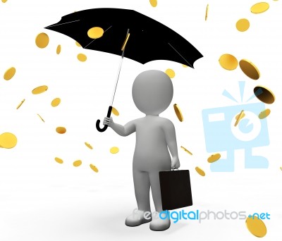 Money Windfall Means Earning Save And Character 3d Rendering Stock Image