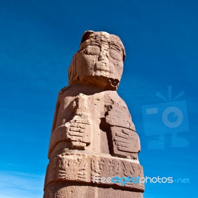 Monolith At Tiwanaku, Altiplano, Titicaca Region, Bolivia Stock Photo